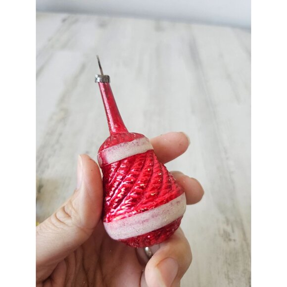 Antique red glass ornament flocked Xmas tree - Picture 5 of 7